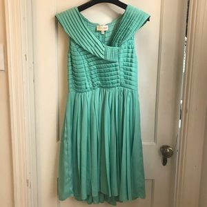 Tracy Reese aqua pleated dress with collar